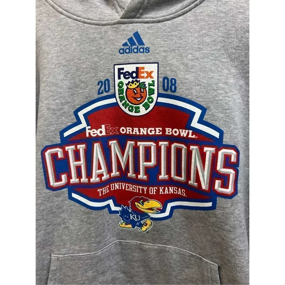 Adidas Gray 08 KU Jayhawks Basketball FedEx Orange Bowl Hoodie Men's Size Medium